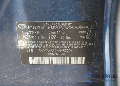 2017 Hyundai Sonata Limited from USA, damaged, VIN 5NPE34AF9HH482294